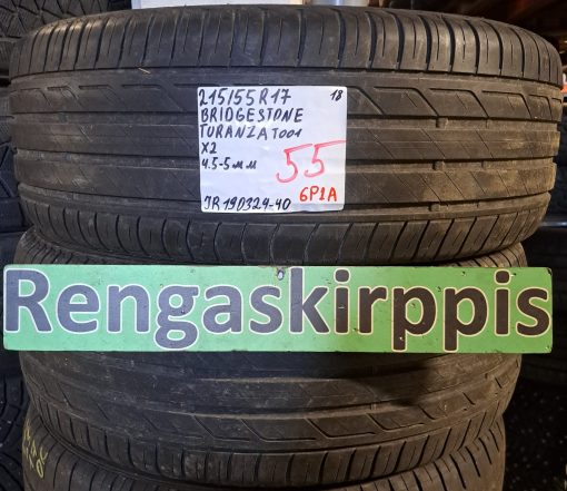 215/55R17 Bridgestone Turanza T001 kesä 4,5-5mm / 6P1A