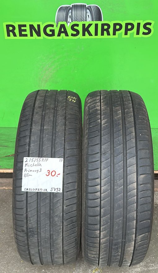 215/55R17 Michelin Primacy 3 kesä 3,5mm / 5V32