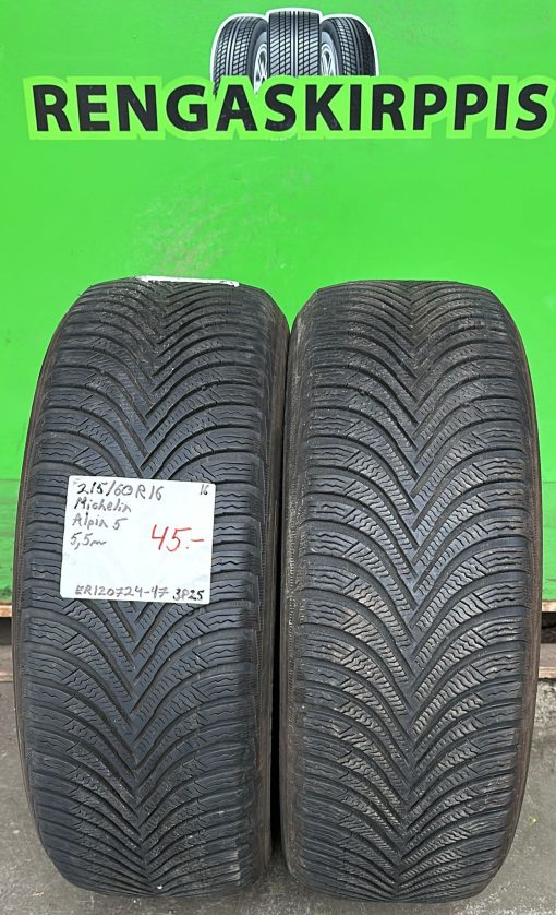 215/60R16 Michelin Alpin 5 Keski-Euroopan kitka 5,5mm / 3P25