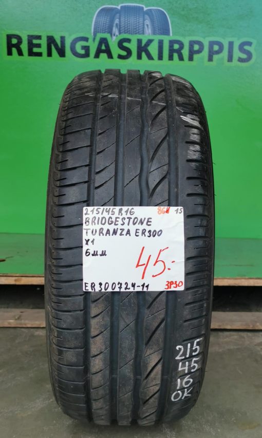 215/45R16 Bridgestone Turanza ER300 86H kesä 6mm / 3P30