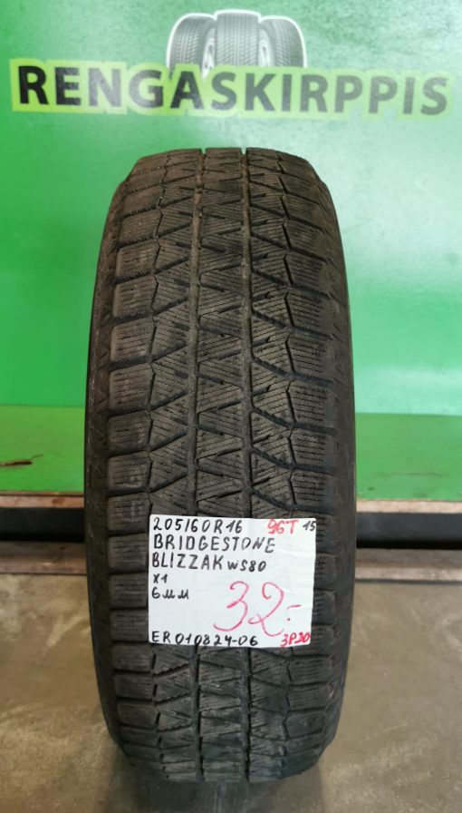 205/60R16 Bridgestone Blizzak WS80 96T kitka 6mm / 3P20