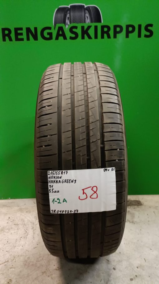 215/55R17 Nokian HakkaGreen 3 94V kesä 5,5mm / 1-12A