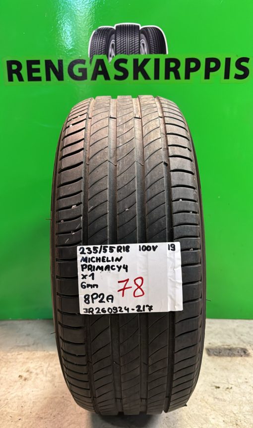 235/55R18 Michelin Primacy 4 100V kesä 6mm / 8P2A