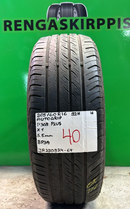 205/60R16 Autogrip P308 Plus 92H kesä 5,5mm / 3P4-1