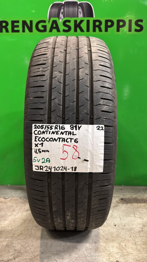 205/55R16 Continental EcoContact 6 91V kesä 4,5mm / 5V2A