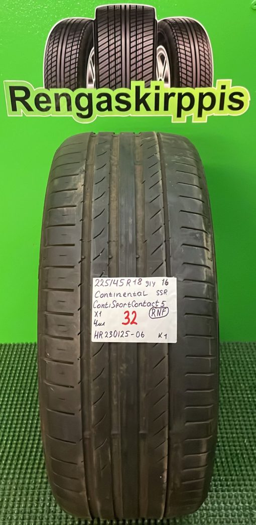 225/45R18 Continental ContiSportContact 5 SSR Runflat 91Y kesä 4mm / K1