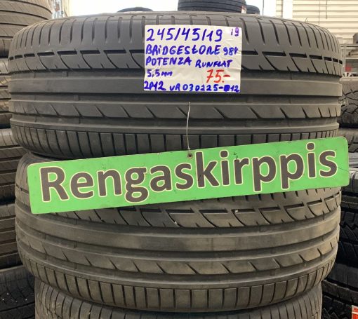 245/45R19 Bridgestone Potenza Runflat 98Y kesä 5,5mm / 2P12