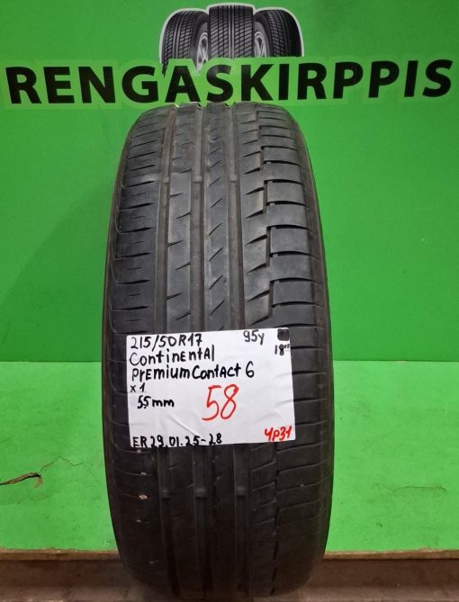 215/50R17 Continental PremiumContact 6 95Y kesä 5,5mm / 4P31