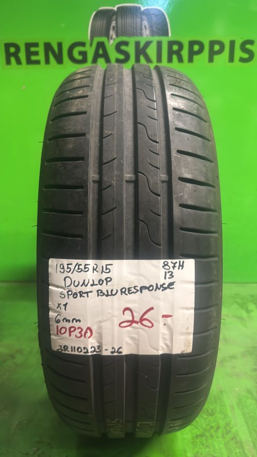 195/55R15 Dunlop Sport BluResponse 87H kesä 6mm / 10P3A