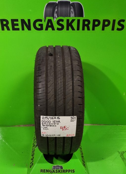 215/45R16 GoodYear EfficientGrip Performance 2 90V kesä 7mm / 8P1A