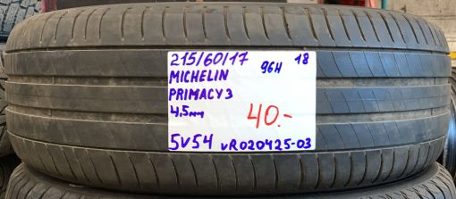 215/60R17 Michelin Primacy 3 96H kesä 4,5mm / 5V54