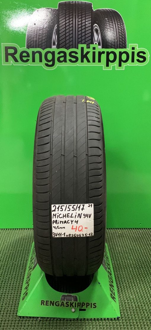 215/55R17 Michelin Primacy 4 94V kesä 4,5mm / 3V11-1