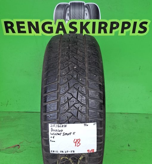 215/60R16 Dunlop Winter Sport 5 99H kitka 7mm / 4V52