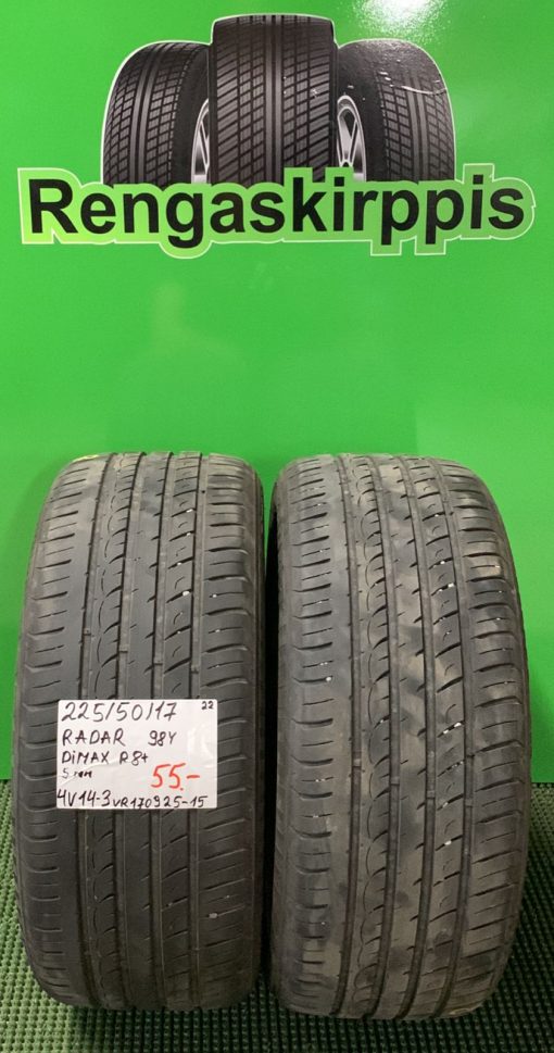 225/50R17 Radar Dimax R8+ 98Y kesä 5mm / 4V14-3