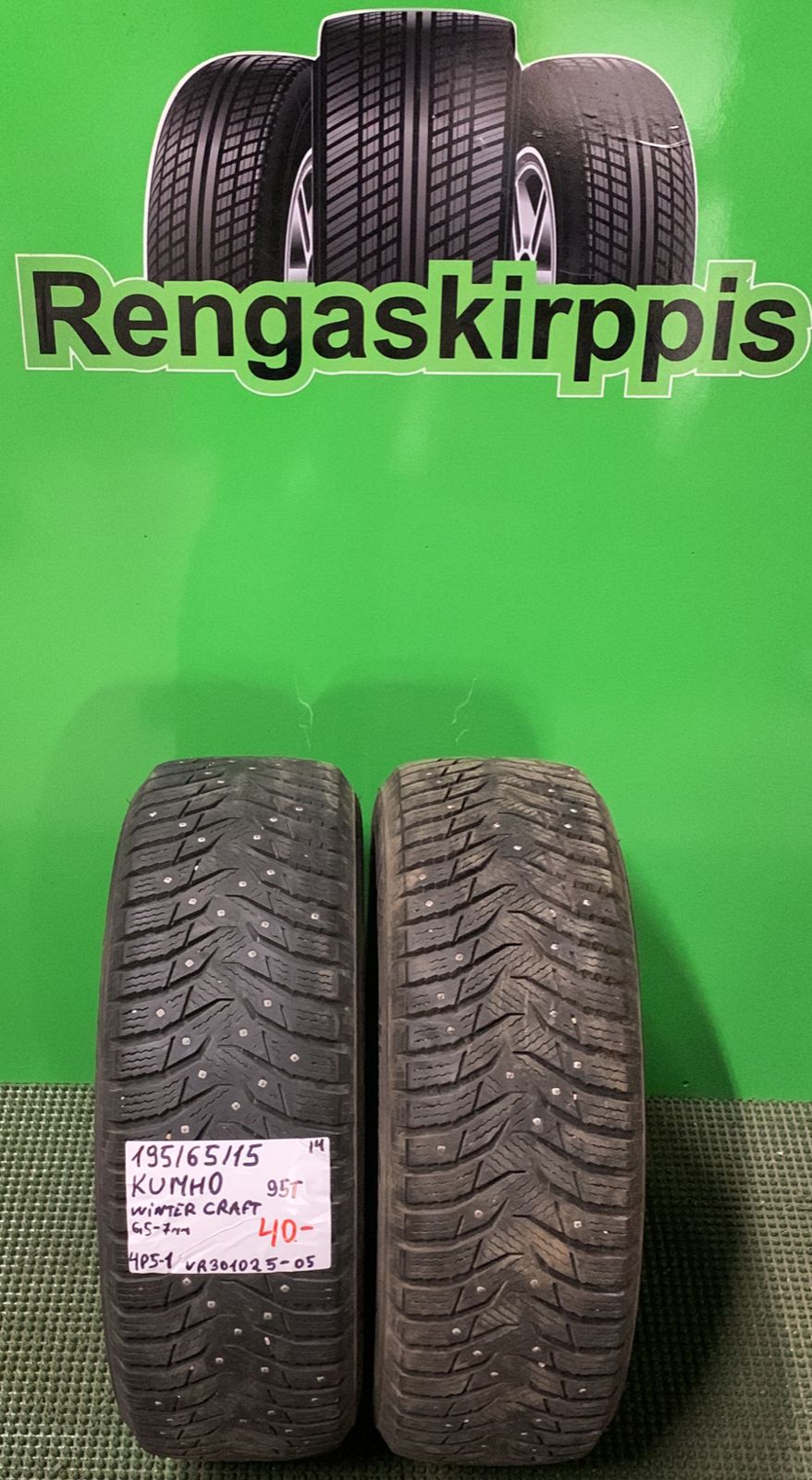 195/65R15 Kumho WinterCraft 95T nasta 6,5-7mm / 4P5-1