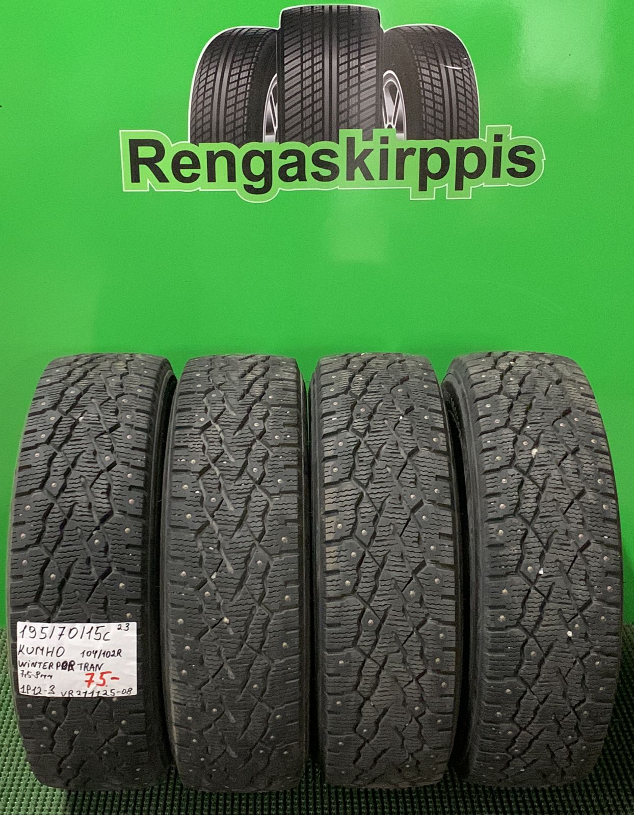 195/70R15C Kumho Winter Portran 104/102R nasta 7,5-8mm / 1P12-3