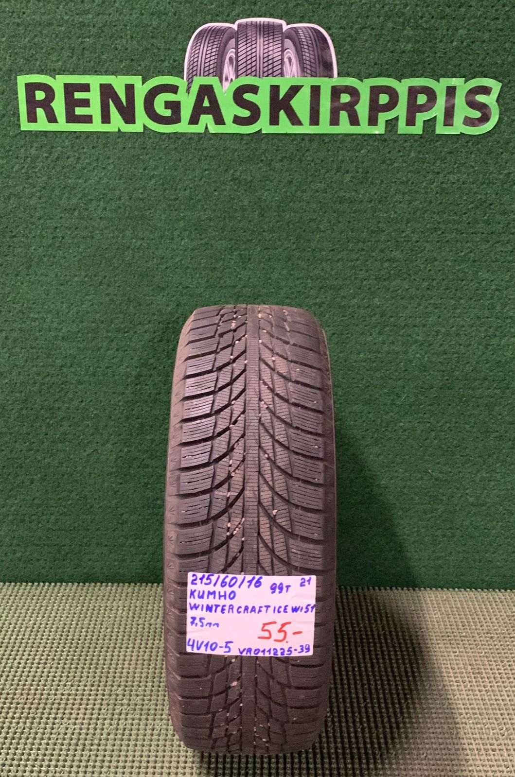 215/60R16 Kumho WinterCraft Ice Wi51 99T kitka 7,5mm / 4V10-5