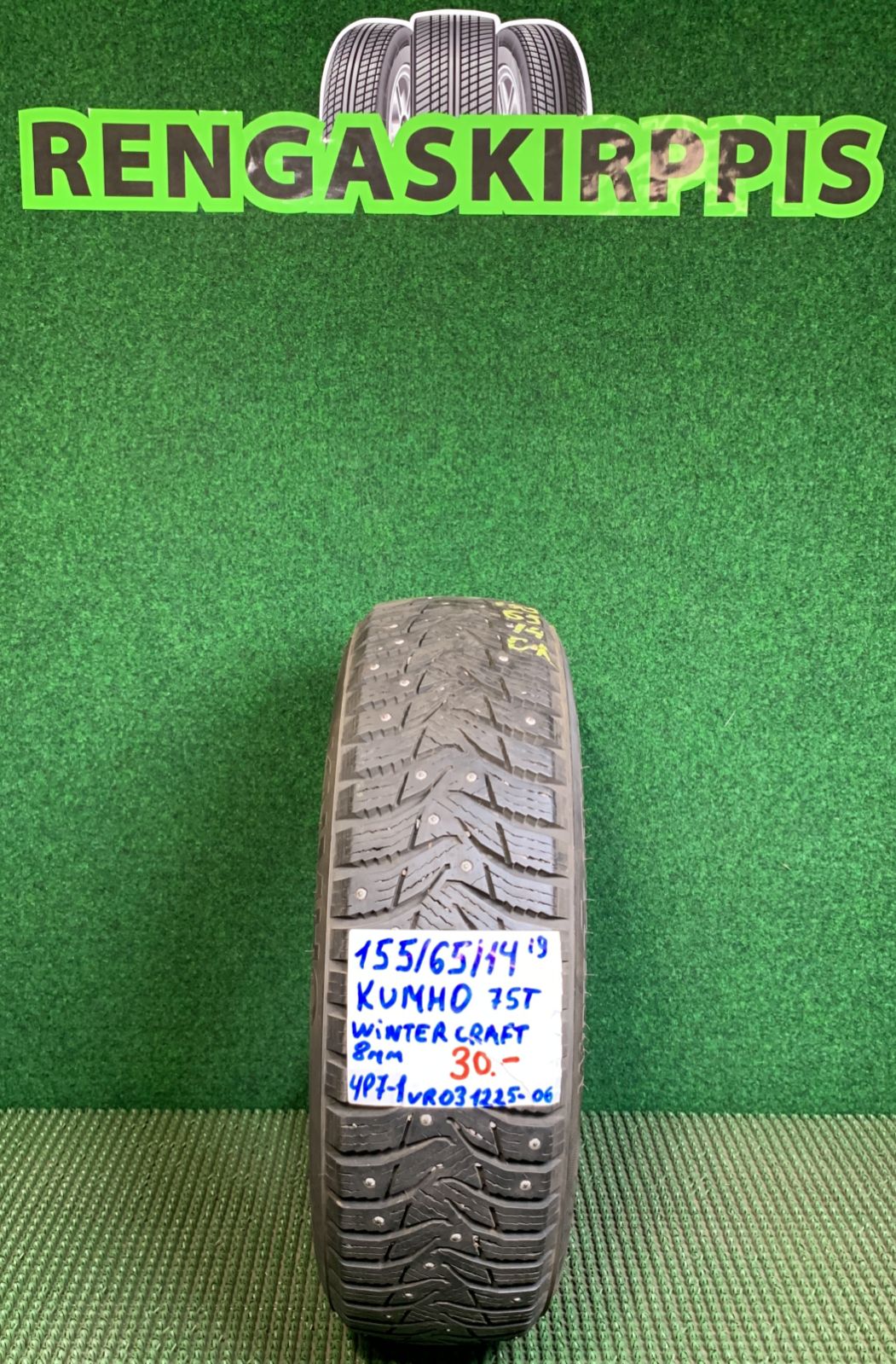 155/65R14 Kumho WinterCraft 75T nasta 8mm / 4P7-1